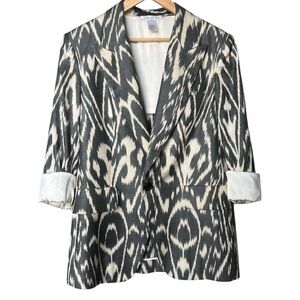 Oscar De La Renta SS19 Runway Ikat Print Caftan Silk Blend Blazer Size 10